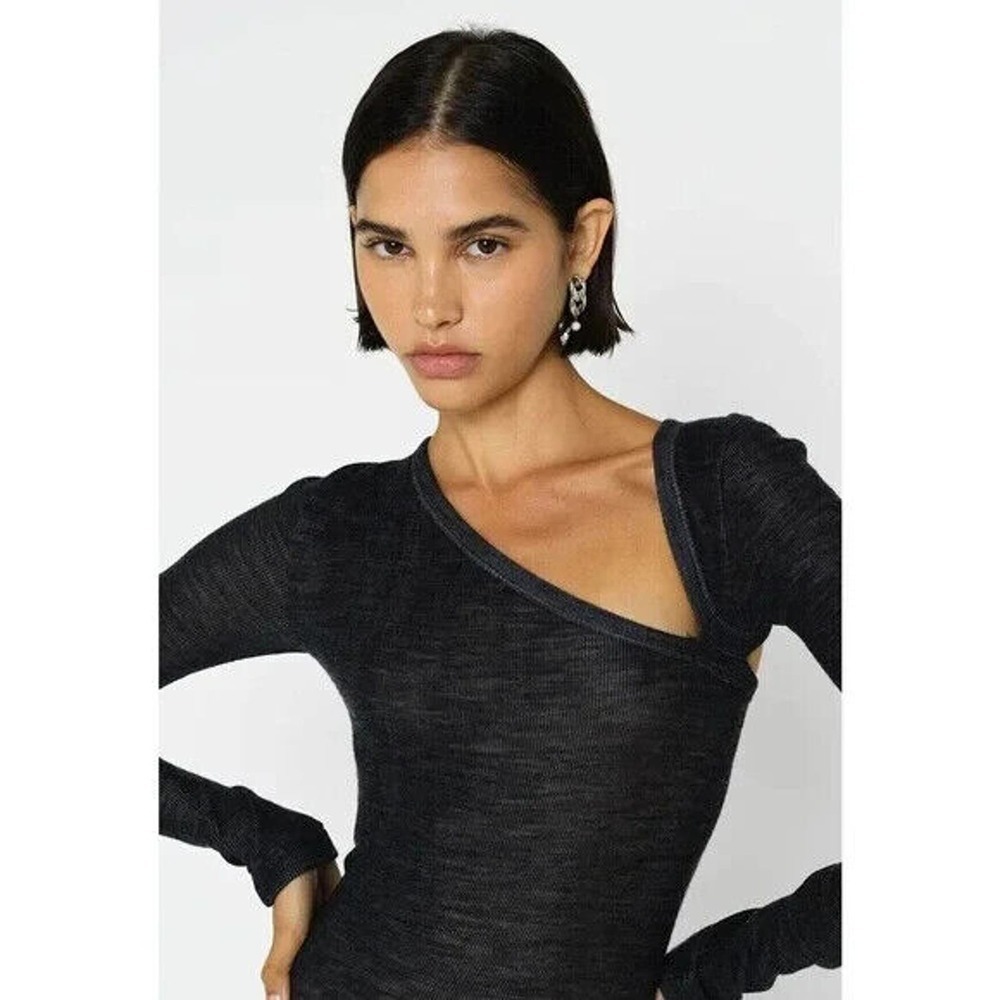 John Elliott Tubular Merino Asymmetric Dress Charcoal Gray Cutout XS Small - Picture 11 of 16